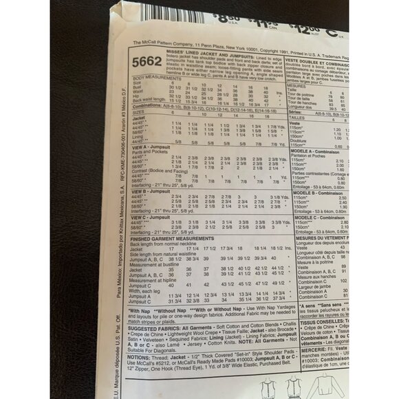 McCall's Misses Lined Jacket Jumpsuit Sewing Pattern Sz 12 - 16 5662 - Uncut - Picture 7 of 10